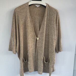 J. Jill Pure Jill Elegant Tan Open-Front Lagenlook Cardigan Linen Blend XL